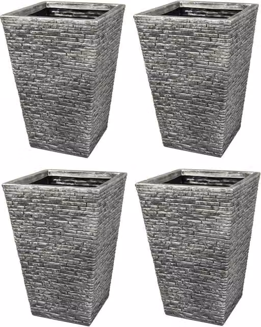 Shop4allsorts Tall Brick Effect Flared Planter in Grey and Silver Plastic
