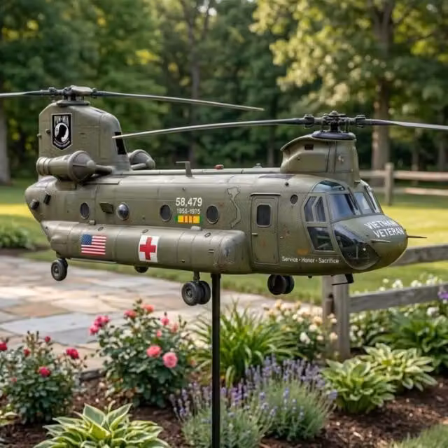 Quipulse Model C Helicopter Wind Spinner in Green Metal