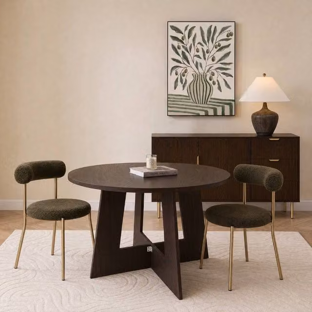OHS Angular Round Dining Table in Walnut Brown Engineered Wood – 1