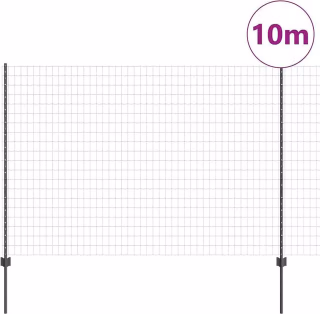 Berkfield Home Modern Euro Fence with 10 U Posts, Grey Steel, W: 10 m, H: 1.5 m – 1