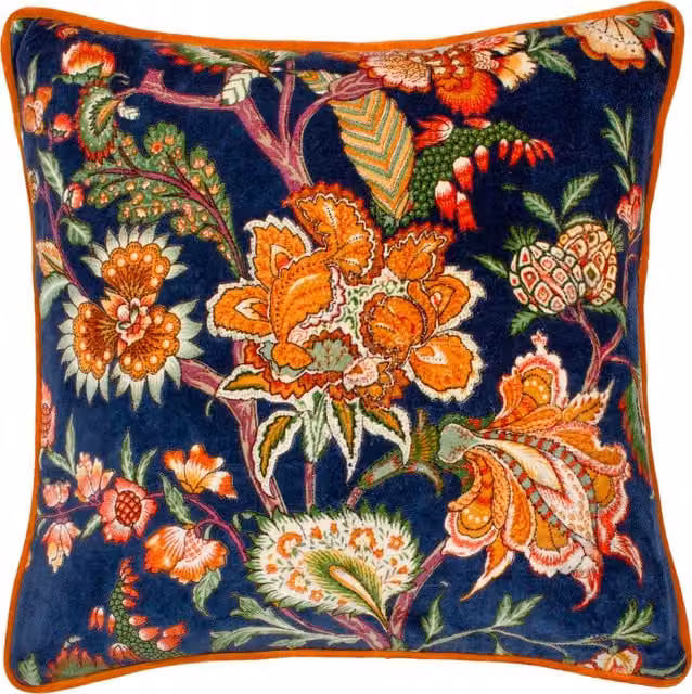 Make it a Home Floral Printed Velvet Square Cushion in Blue