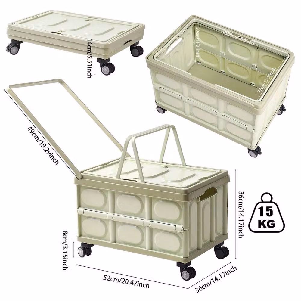EONLION Green Folding Shopping Trolley Boot Cart, Height: 52 cm, Width: 36 cm, Depth: 36 cm – 2
