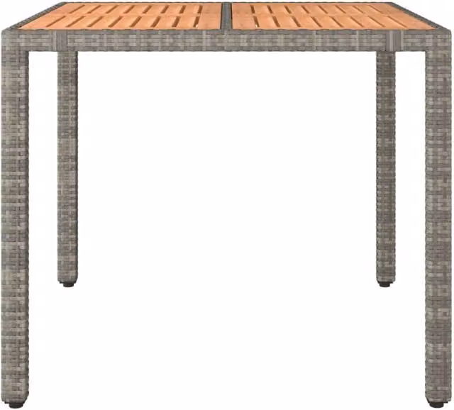 Berkfield Home Grey Poly Rattan Garden Table with Acacia Wood Top