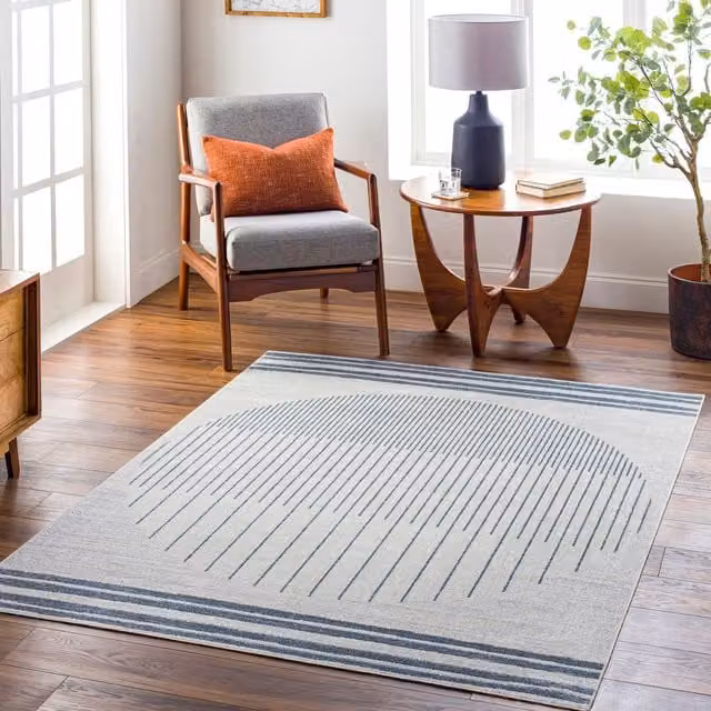 Livabliss Lilian Washable Geometric Rug in Blue, Grey and Beige, W: 160 cm, D: 215 cm