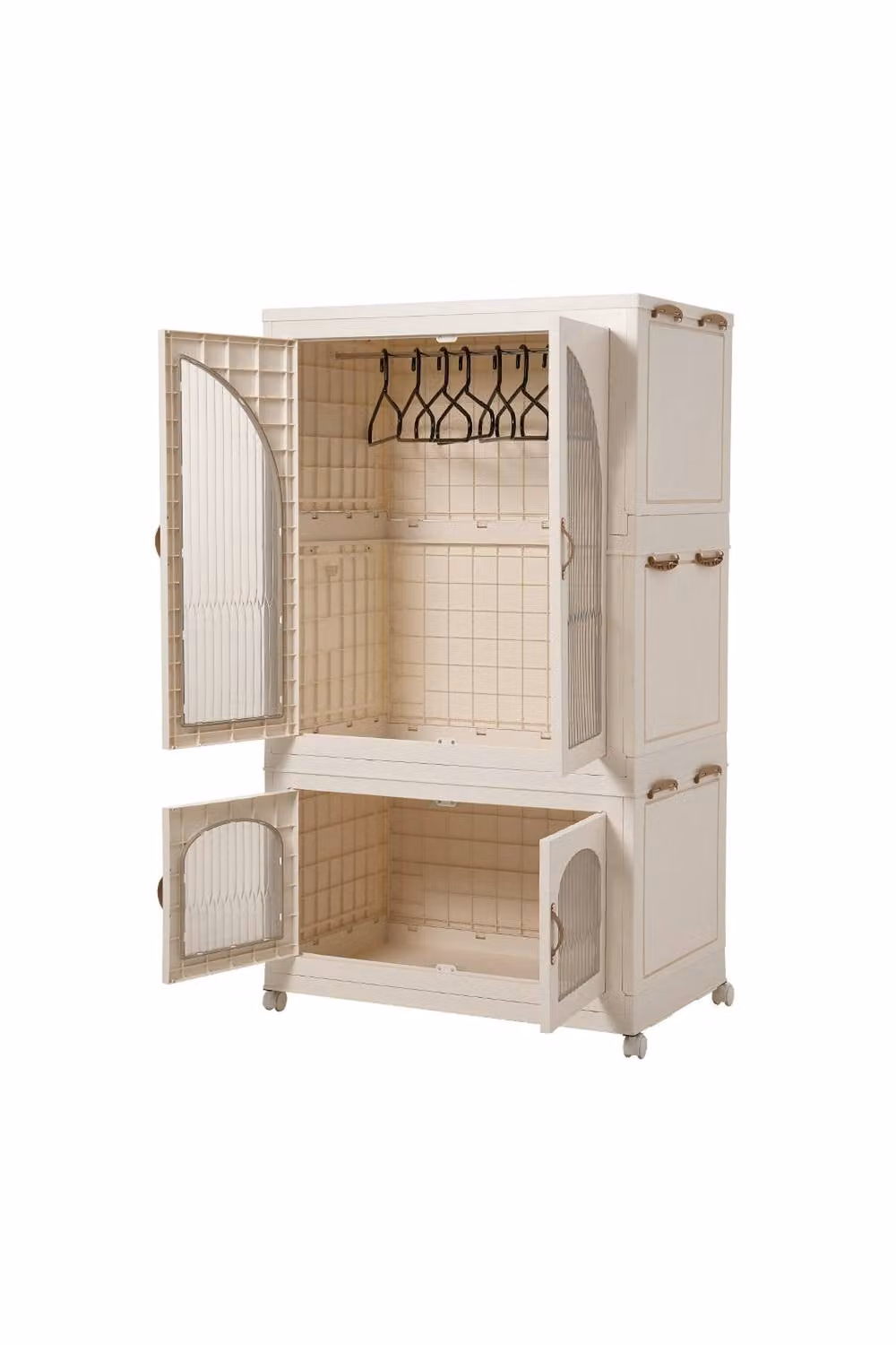 Living and Home Freestanding Plastic Storage Cabinet Organiser in Beige and Transparent with Hinged Doors and Internal Shelves – 2