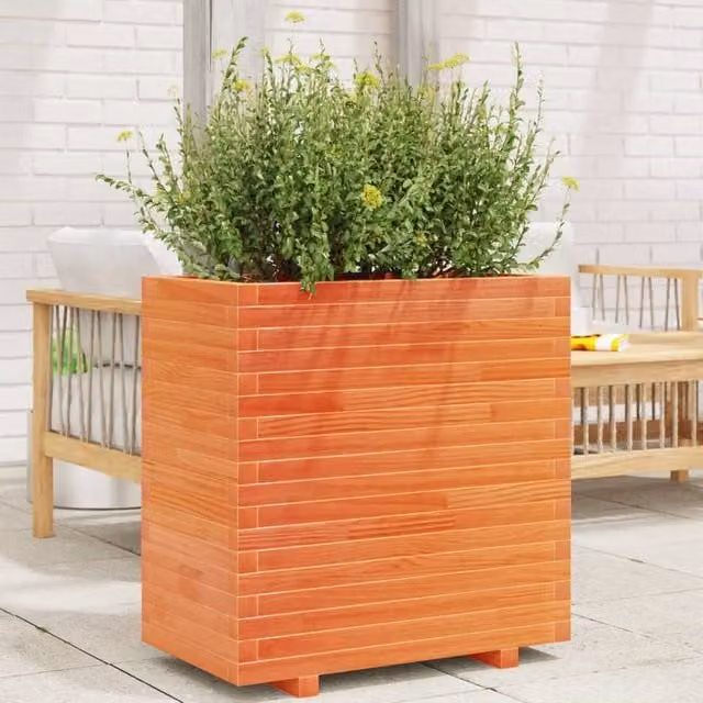 Berkfield Home Waxed Brown Pine Garden Planter Tub W/D/H: 70 x 40 x 72 cm