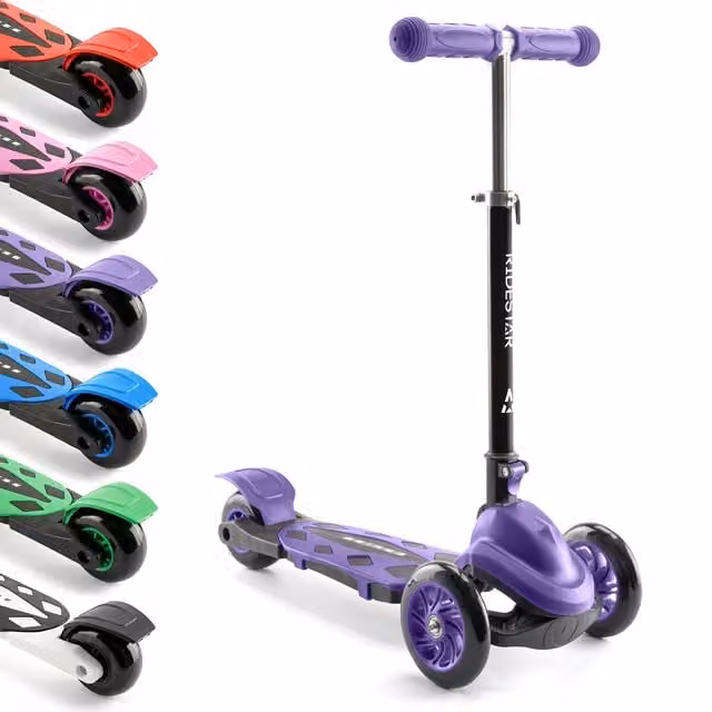 RideStar Cruise 3 Wheeled Foldable and Height Adjustable Metal Scooter in Purple