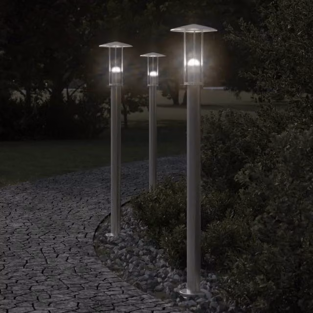 Berkfield Home Silver Stainless Steel Outdoor Floor Lamp, Height: 100 cm
