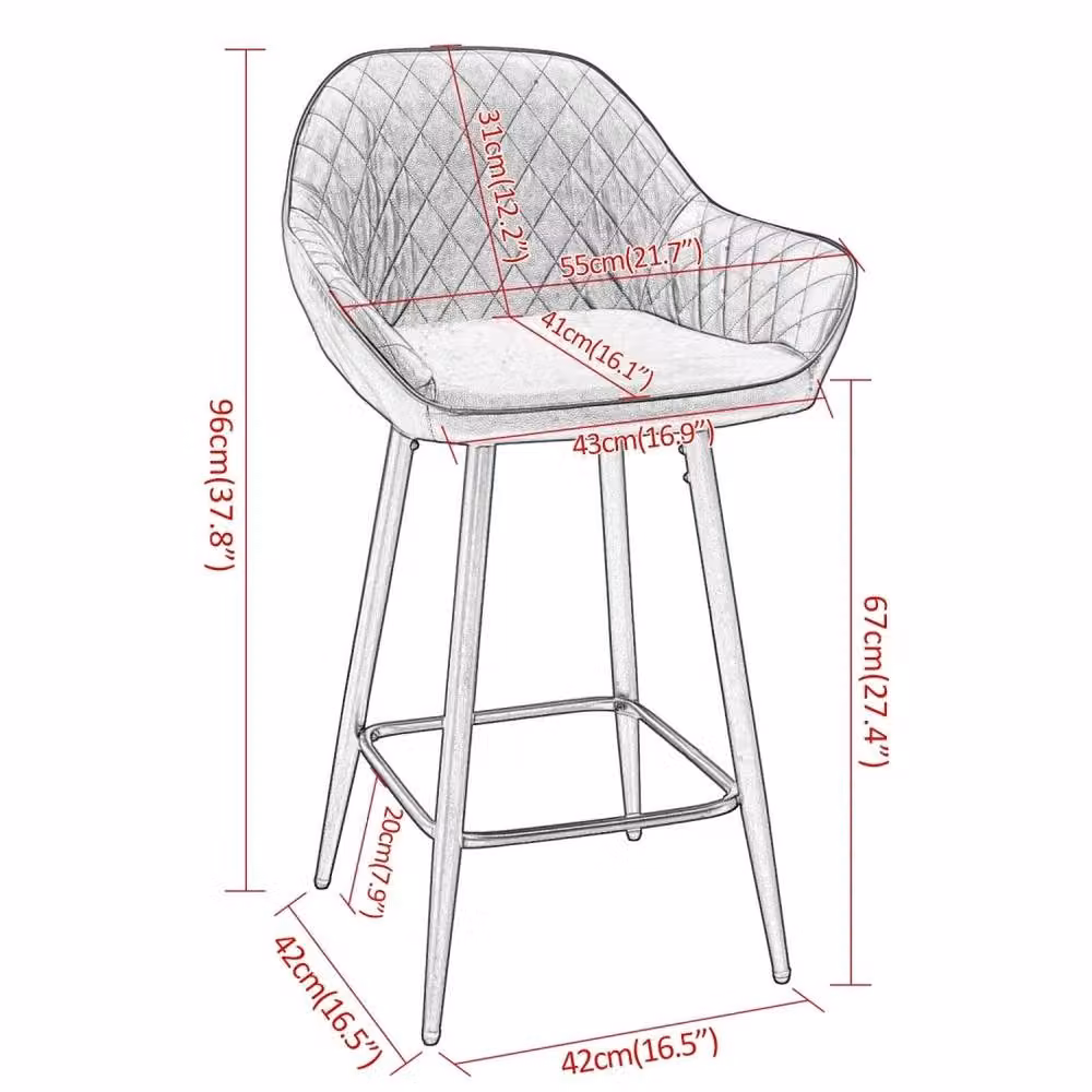 VOGREX Set of 2 Grey PU Leather Counter Bar Stools for Kitchen and Breakfast Areas – 2