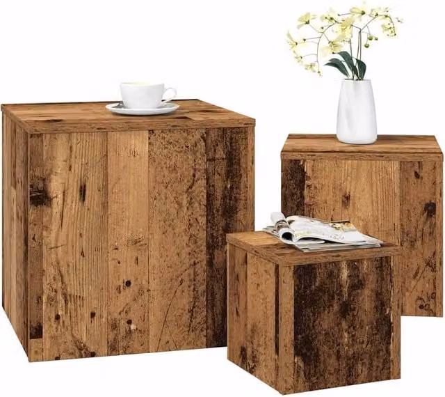 Berkfield Home Set of 3 Nesting Side Tables in Brown Artisan Oak Engineered Wood – 1