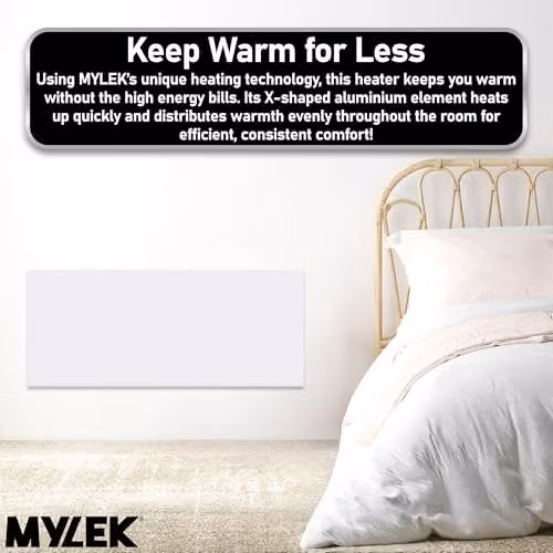 MYLEK 2kW White Slimline Wall Mounted Aluminium Convector Panel Heater, W: 100 cm, H: 42.5 cm – 6