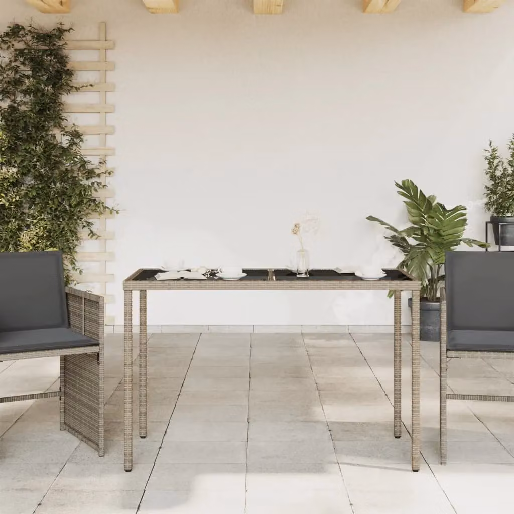 Berkfield Home Grey Poly Rattan Garden Table with Glass Top, W/D/H: 115 x 54 x 74 cm – 3