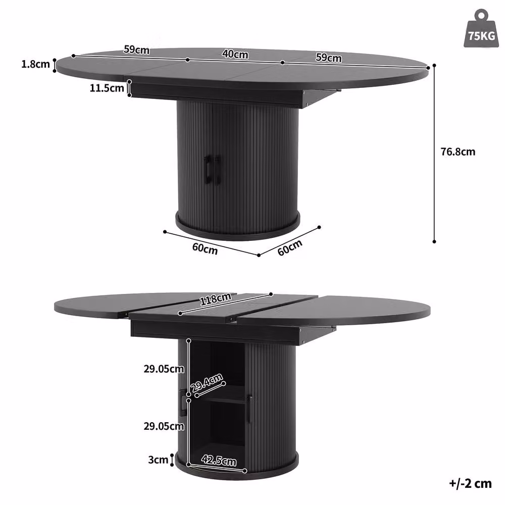 Merax Extendable Round to Oval Glass Dining Table with Butterfly Leaf in Black – 2