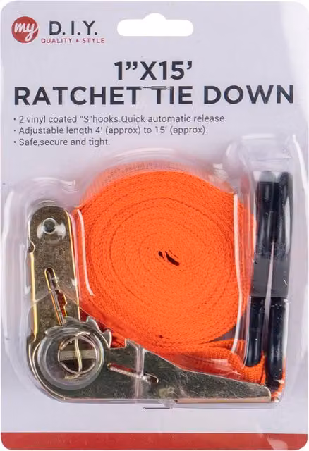 My DIY Orange Ratchet Tie Down, Width: 2.54 cm, Length: 457.2 cm