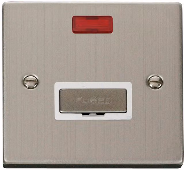 SE HOME White and Silver Stainless Steel Surface Mounted 13A Fused Ingot Connection Socket with Neon Plate