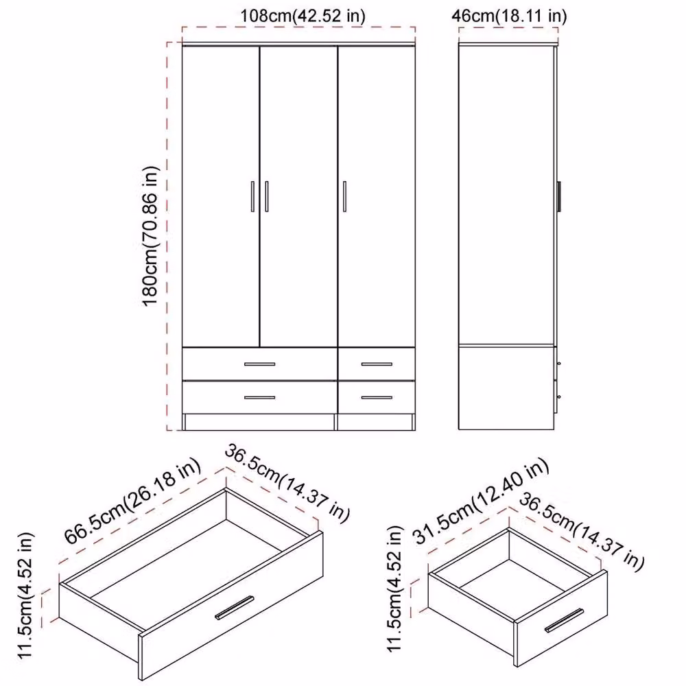FORGEVIO Modern 3 Door 4 Drawer Wardrobe in Ash Grey Oak and Light Oak – 2