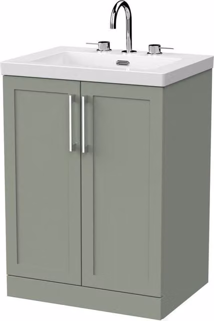 Balterley Stonnall 2 Door Vanity Unit and 3TH Fireclay Basin in Reed Green, 600mm
