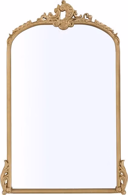Livingandhome Arched Decorative Wall Mirror with Carved Frame in Gold, 4cm Thickness