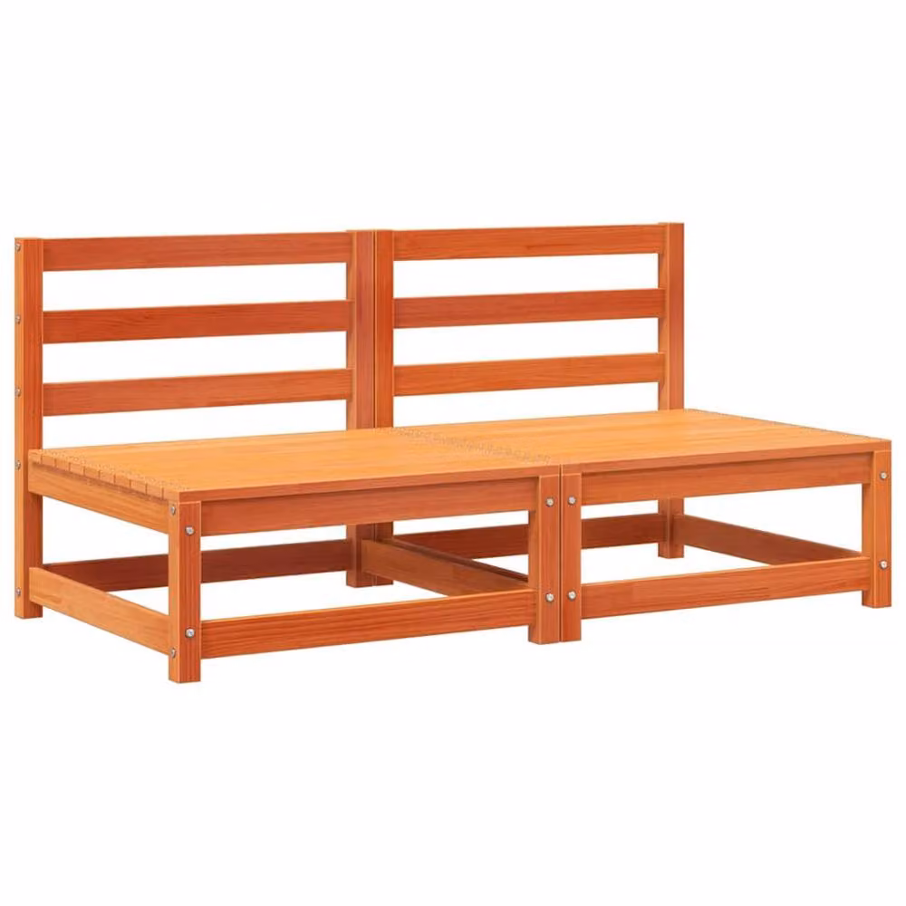 Berkfield Home Armless Garden Sofas, 2 Piece Set, Wax Brown Solid Pine Wood, W/D/H: 70 x 70 x 67 cm – 2
