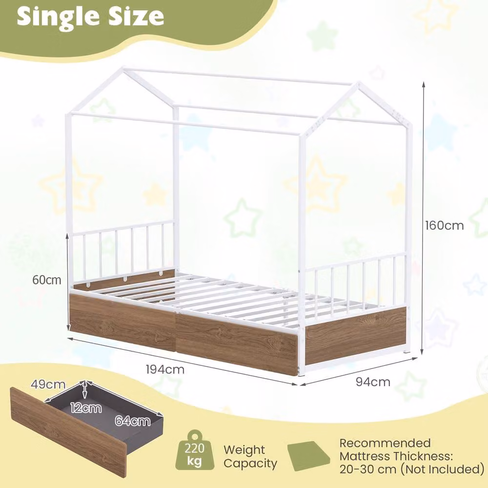 Costway Single Size Metal Platform Bed Frame with 2 Drawers, Headboard and Footboard in White – 2