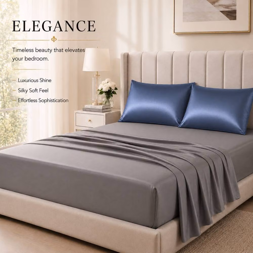 Pamposh Set of 6 Luxury Mako Satin Silk Pillowcases in Pale Blue – 6
