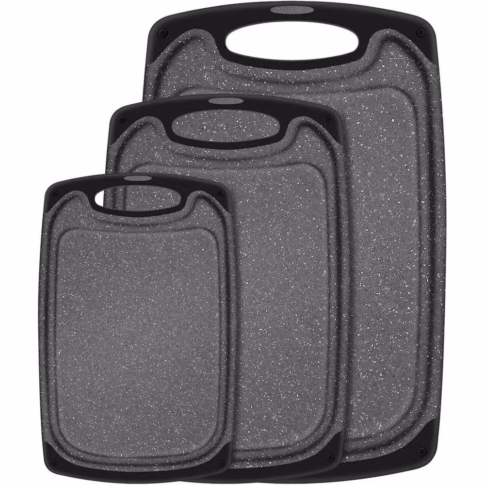 SPETLEK Set of 3 Rectangular Plastic Chopping Boards in Grey with Non-Slip Feet – 2