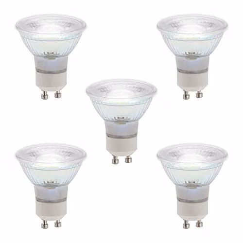 LITECRAFT GU10 LED Light Bulbs, 5W Dimmable, 4000K Natural White, Transparent, 5 Pack