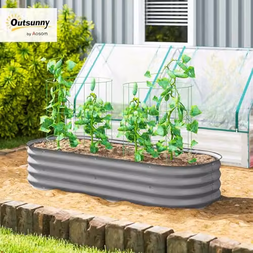 Outsunny Galvanised Steel Raised Garden Bed Planter in Silver, W: 150 cm, D: 62 cm, H: 30 cm – 2