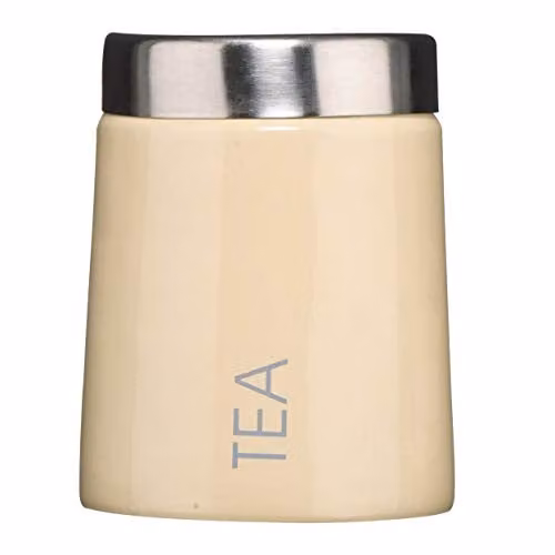 Premier Housewares Enamel Tea Canister in Beige and White