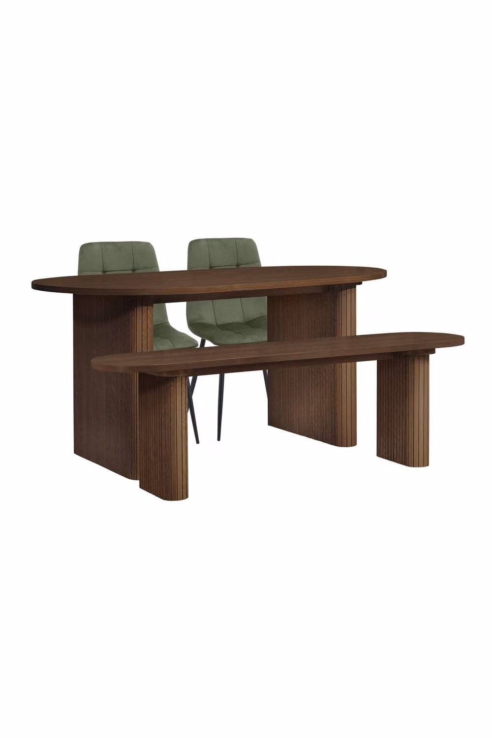 Birlea Axel Oval Fluted Dining Set with Table, 2 Chairs and Bench in Brown – 3