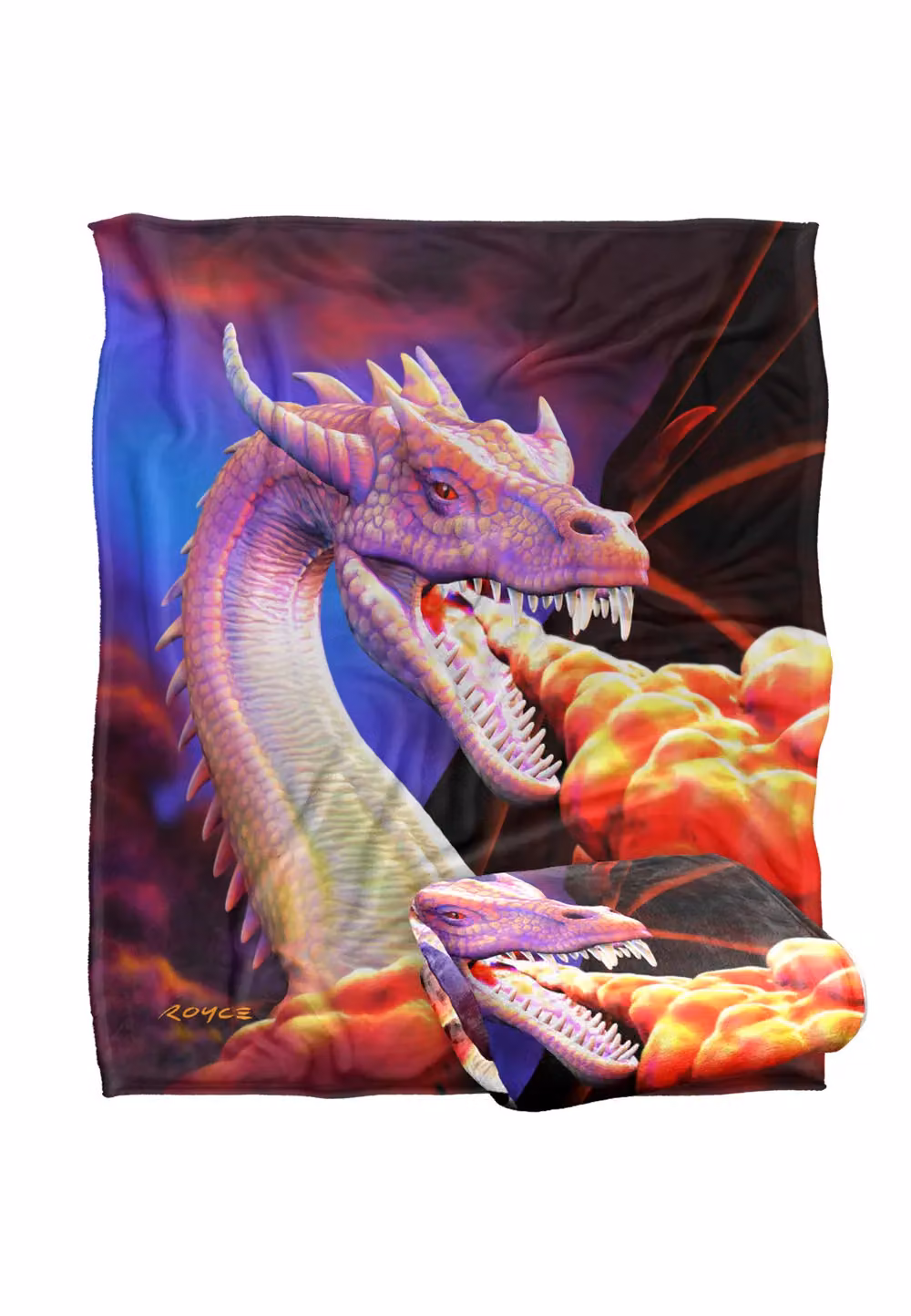 JQ Licensing Royce Mcclure Dragon Fire Silky Touch Super Soft Fleece Throw Blanket, White, W/D/H: 152 x 127 cm – 2