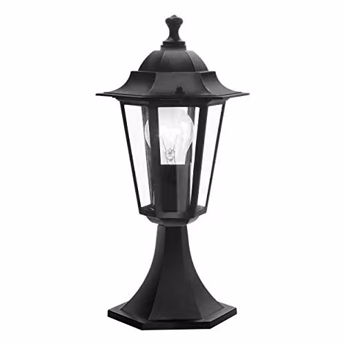 Loops IP44 Outdoor Pedestal Light in Black Aluminium for Garden and Wall Mounting, 60W E27