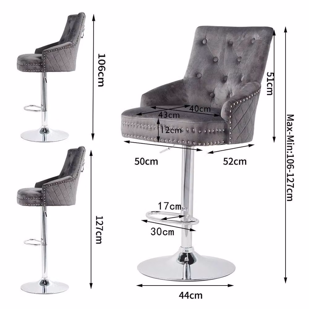 PAWNORA Grey Velvet Lion Knocker Bar Stool with Metal Frame – 2