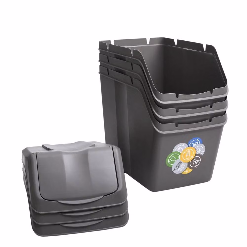 FLAVORA 3x 20L Segregation Bin in Grey with Flip Lid, W/D/H: 100 x 15 x 15 cm – 4