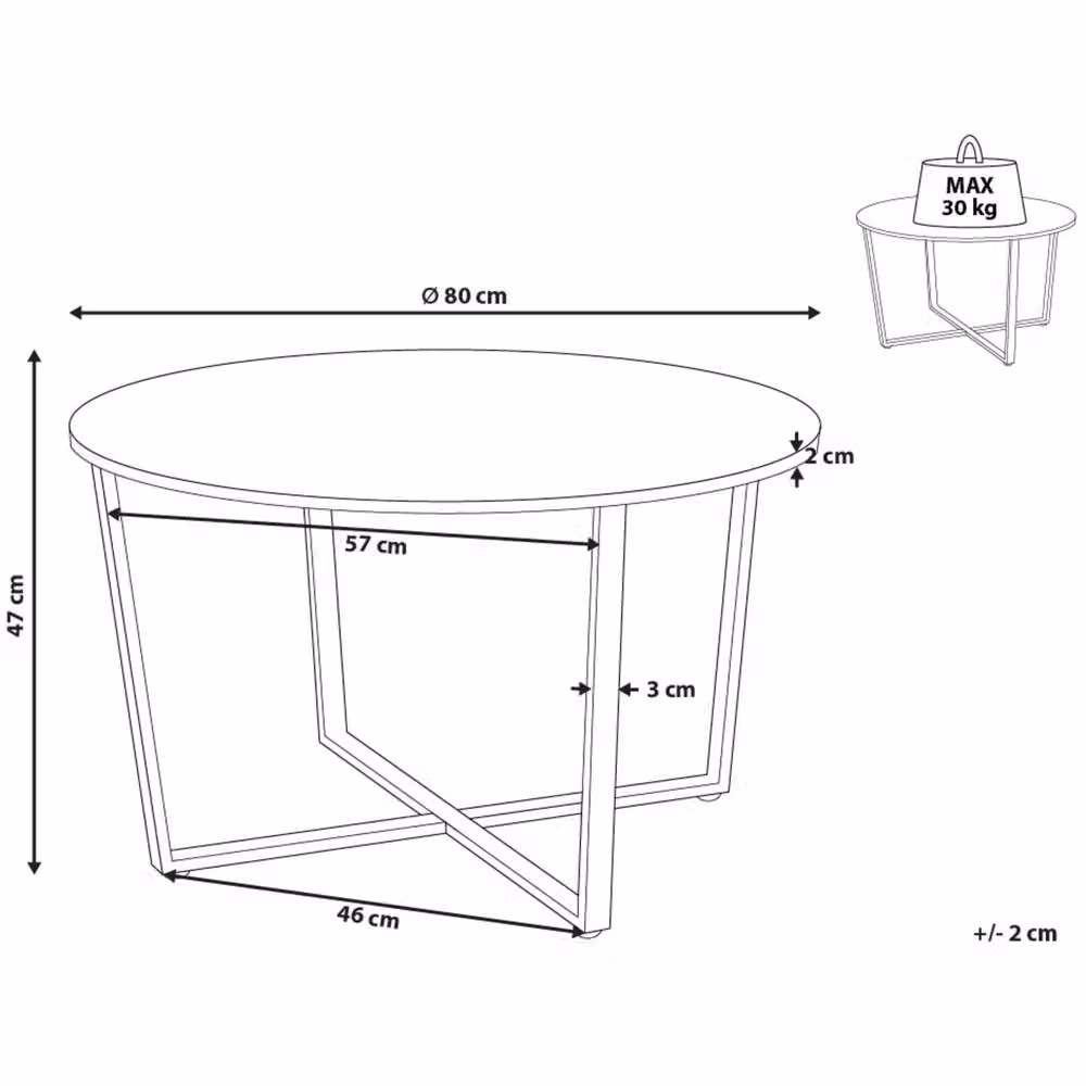 Wyld and Coco Round Coffee Table, Brown MDF Top with Black Metal Legs, Diameter: 80 cm, Height: 47 cm – 4