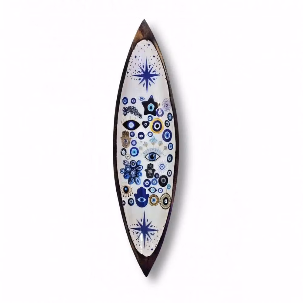 KDMD Handcrafted Blue Evil Eye Mango Wood Incense Bowl and Ash Catcher – 4