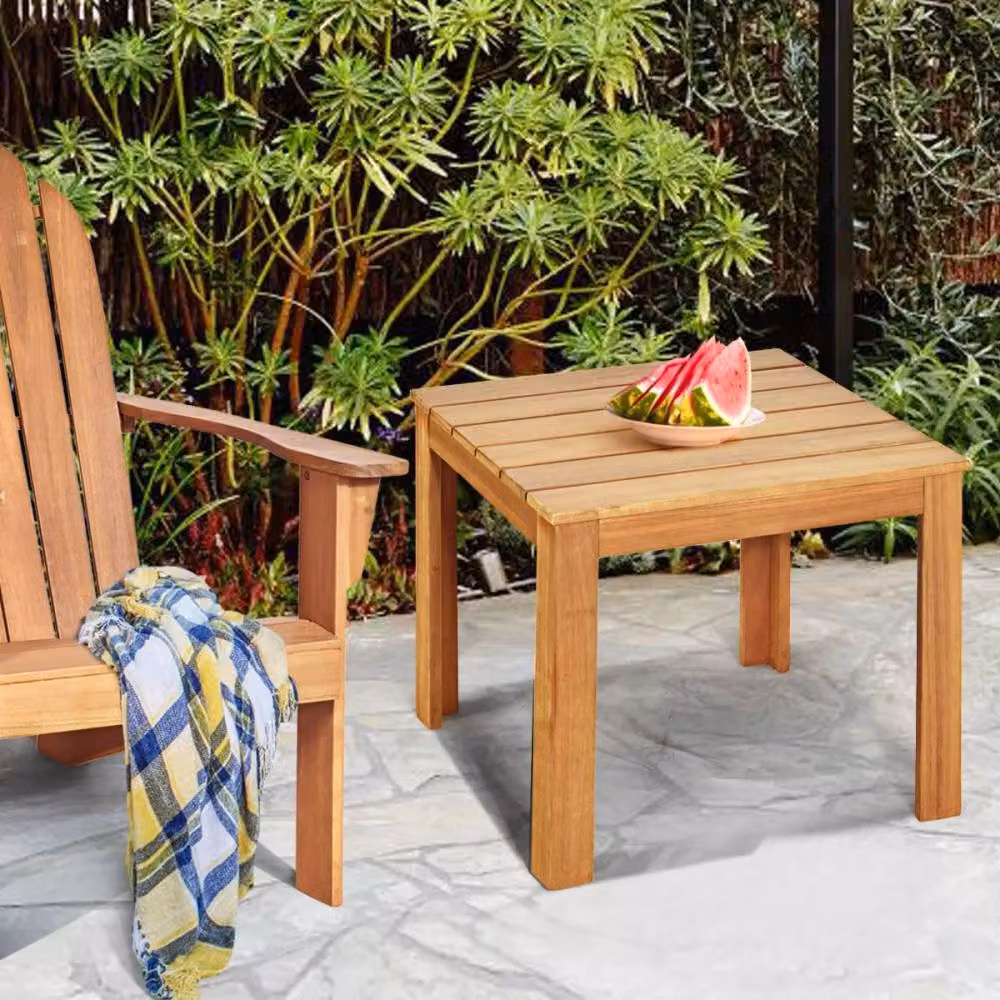 Costway Natural Acacia Wood Outdoor Square Side Table for Patio and Garden – 2