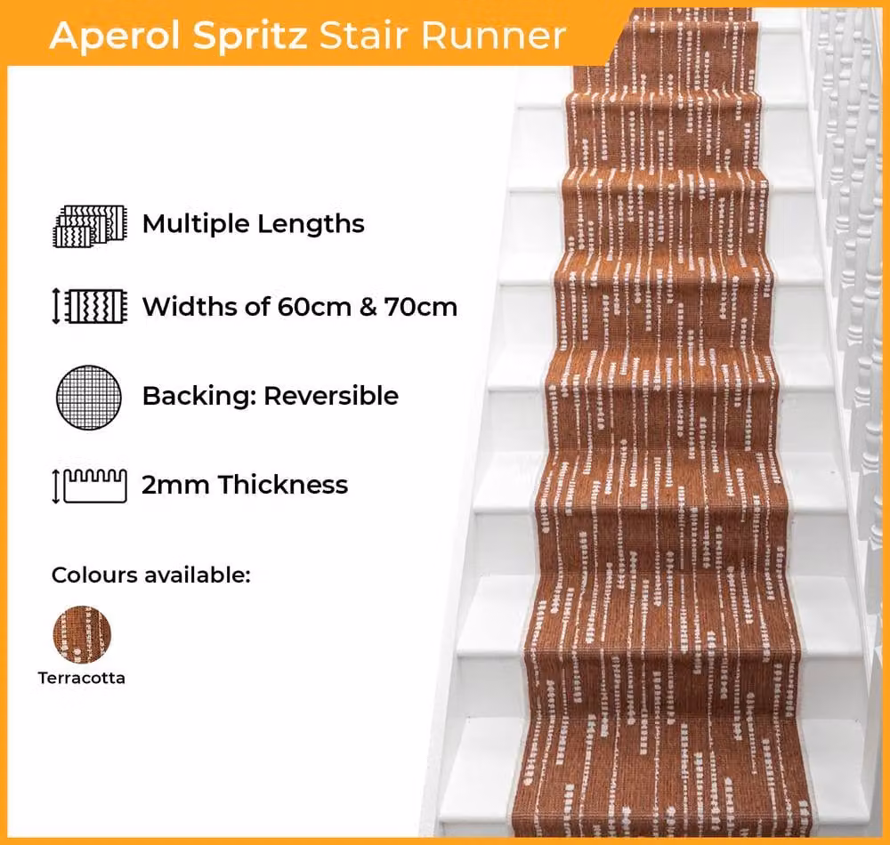 runrug Aperol Spritz Stair Runner Carpet in Terracotta, Reversible and Hard-wearing, W: 70 cm, L: 600 cm – 2