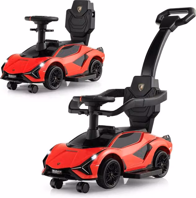 Costway 3-in-1 Lamborghini Ride on Push Car with Handle and Light and Sound Effects, Red