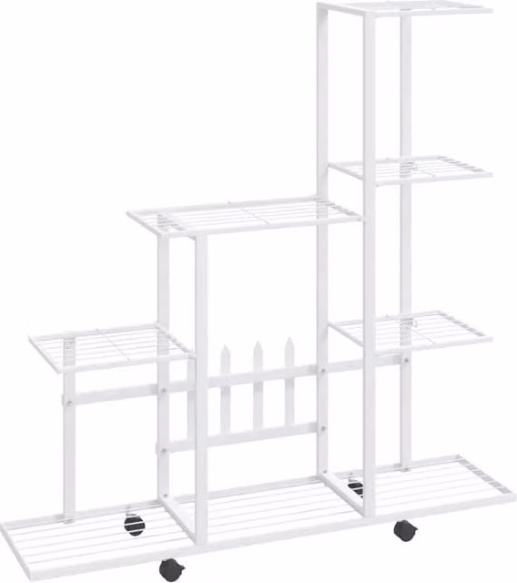 Berkfield Home White Metal Flower Stand with Wheels, W/D/H: 94.5 x 25 x 92.5 cm