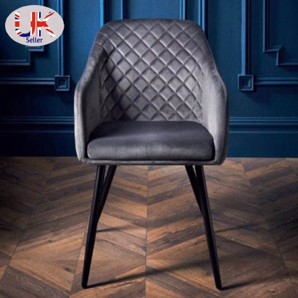 SPOT ON DEALZ Grey Velvet Accent Chair with Armrests and Metal Frame – 2