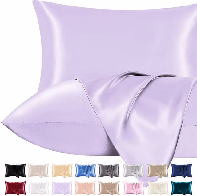 Pamposh Pack of 2 Ultra Soft Satin Silk Pillow Cases in Purple, Standard Size – 1