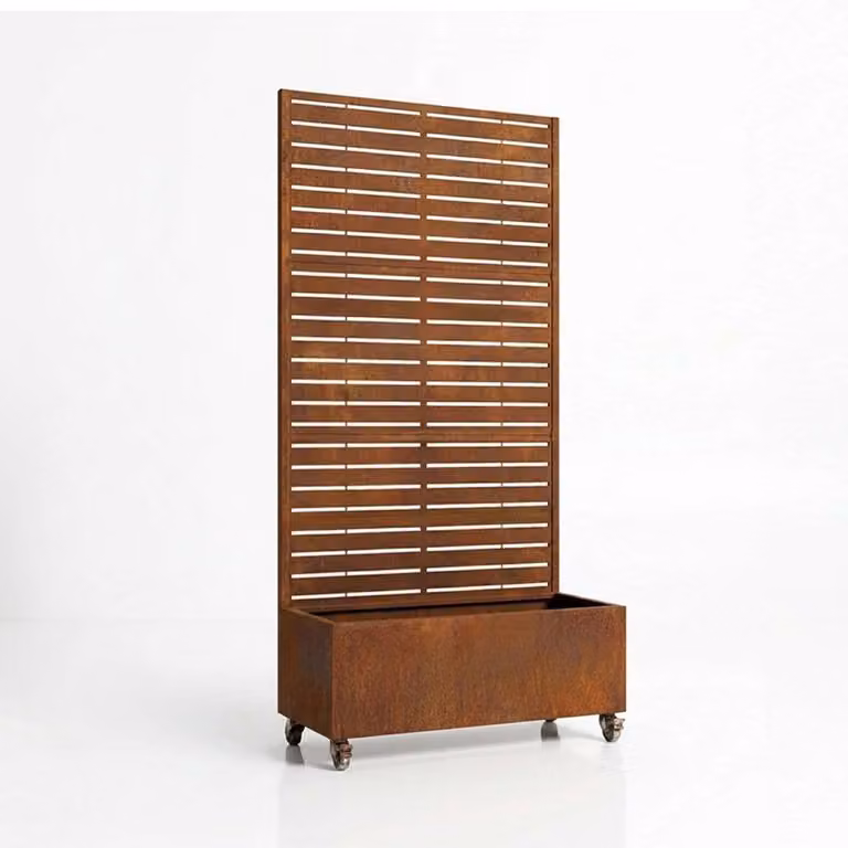 Nicoman Metal Indoor Outdoor Privacy Screen with Plant Pot, Bronze, W/D/H: 90 x 40 x 180 cm