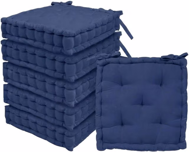 Harbour Housewares Deluxe Square Seat Pads in Blue, Pack of 6, W/D/H: 40 x 40 x 40 cm – 1