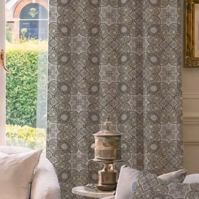 HOUSE Llewelyn-Bowen Festivo Made To Measure Blackout Curtains with Floral Nature Design in Black, Beige and Grey