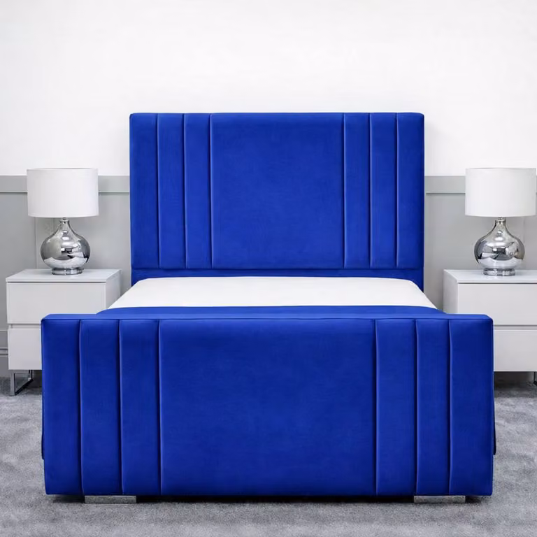 Living Comfort Bedz Canberra Blue Velvet Upholstered Gas Lift Storage Single Bed W/D/H: 90 x 190 cm