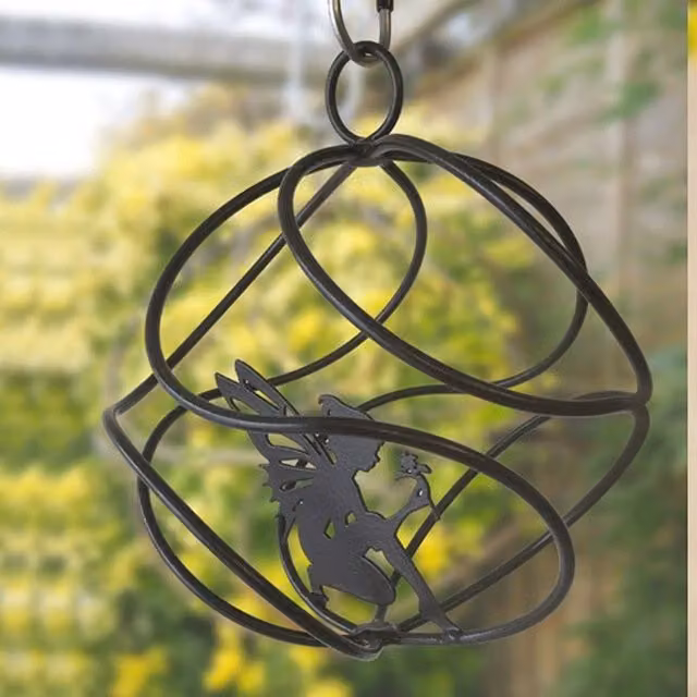 Poppyforge Black Steel Fairy Catcher Hanging Ornament with Sitting Fairy Figure
