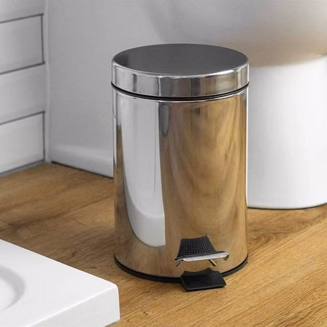 EONLION Silver Stainless Steel Pedal Bathroom Bin Set with Toilet Brush – 1