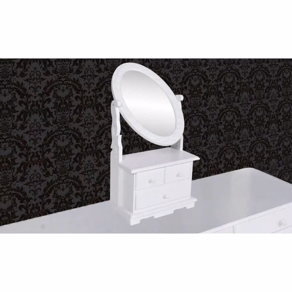 Berkfield Home Vintage Vanity Makeup Table with Oval Swing Mirror in White MDF – 3
