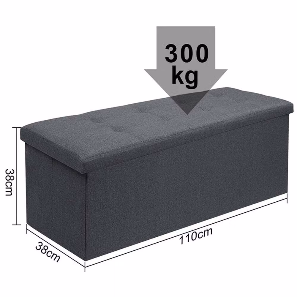 PAWNORA Large Ottoman Storage Seat Stool in Grey Fabric, W/D/H: 110 x 38 x 38 cm – 2